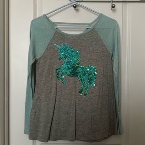JUSTICE Sequin Unicorn Long Sleeve Top